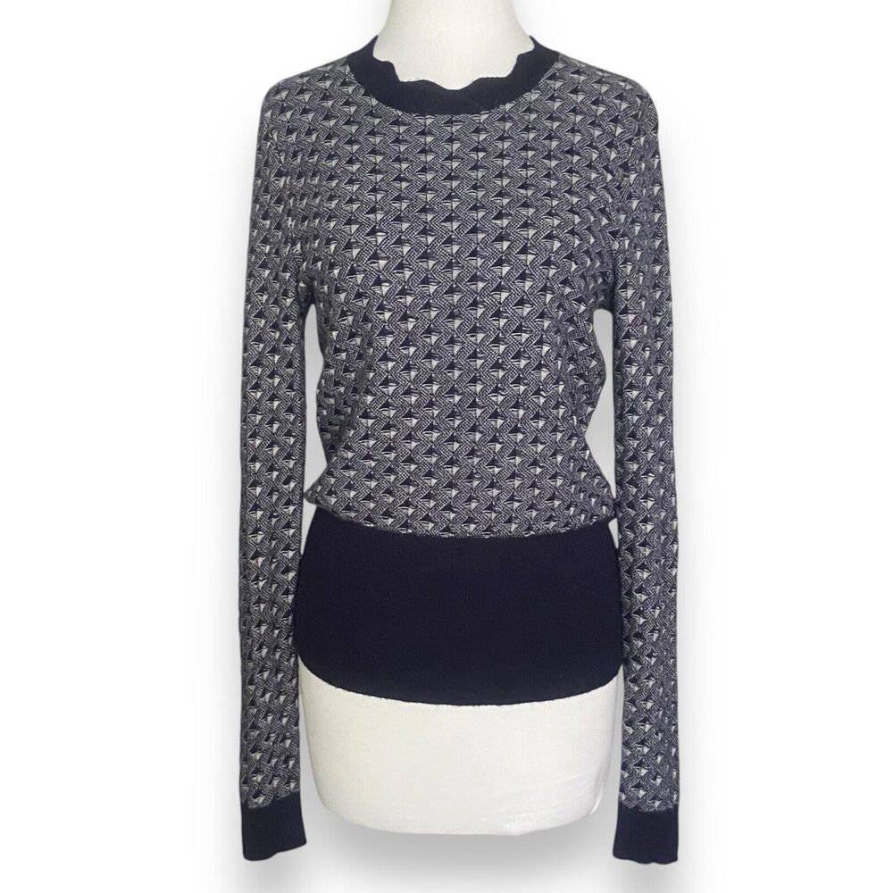 Hinge Women’s Wool Blend Blue Grey Knit Pullover Sweater Size S Cozycore